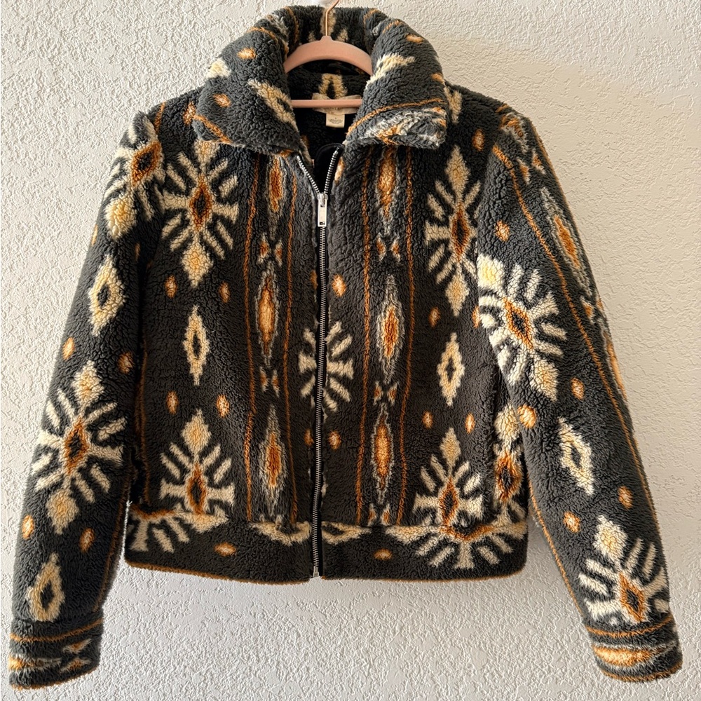 BAND OF GYPSIES Aztec Print Sherpa‎ Jacket Women’s Size Small